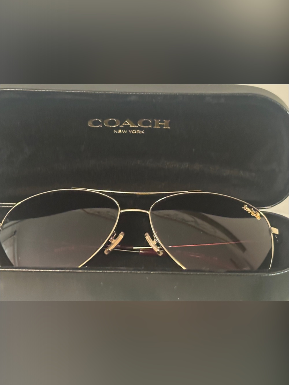 Coach Gold Metal Sunglasses with Burgundy Lenses